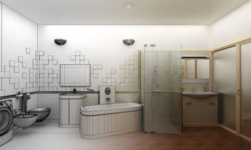 3d clay render of a modern bathroom interior design